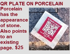 QR Obit offers a $25 metal QR plate on porcelain stone square.